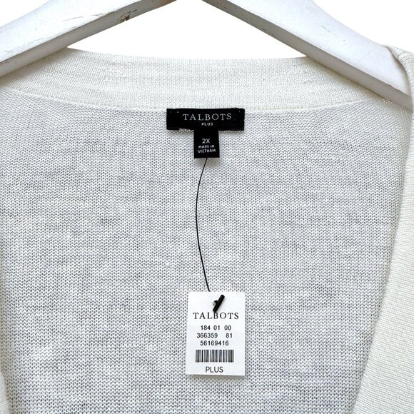 TALBOTS White Cardigan Plus Size 2X 100% Linen Knit Womens Sweater NEW - Picture 5 of 11
